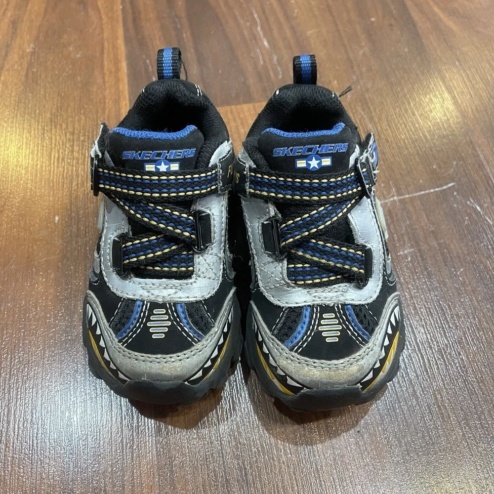 Skechers Shoes Falcon SKX Super Z Strap Boys Youth Size 6 Black Gray Blue Yellow